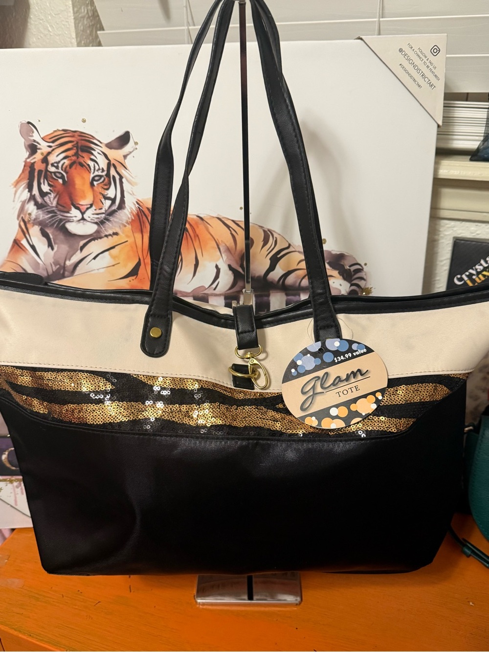 Glam Black and Cream Sequin Tote NWT